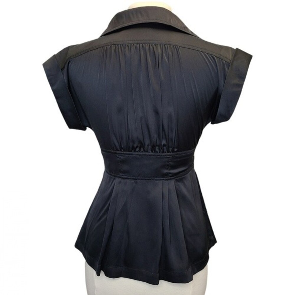 New York & Company Collection Women's 2 Black Peplum Button Up Short Sleeve Top - Picture 7 of 11